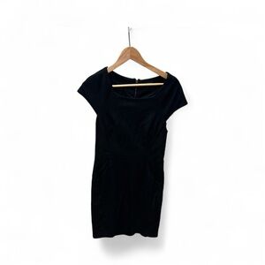 Rag & Bone Black Mini Dress with Cap Sleeves it's wool and has leather outlines